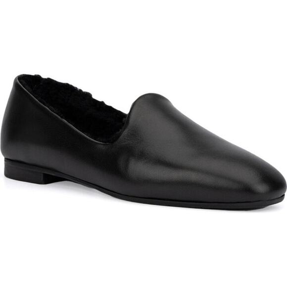 AQUATALIA Rayla Leather Faux Fur Lined Loafer In Black - Picture 1 of 8